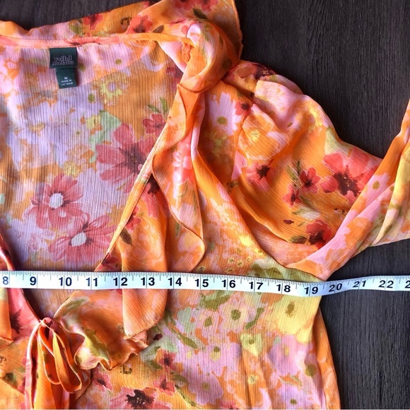 Wild Fable Sheer Orange Floral Duster Size Medium Retro 60s 70s Kimono Cover Up - Picture 5 of 7